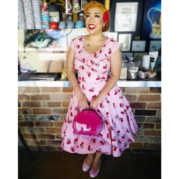 Cherry Pin Up Plus Swing Rockabilly Dress - Picture 5 of 6